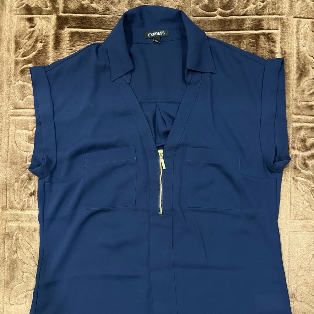 Express Blue v neck cap sleeve zip blouse top size size Small